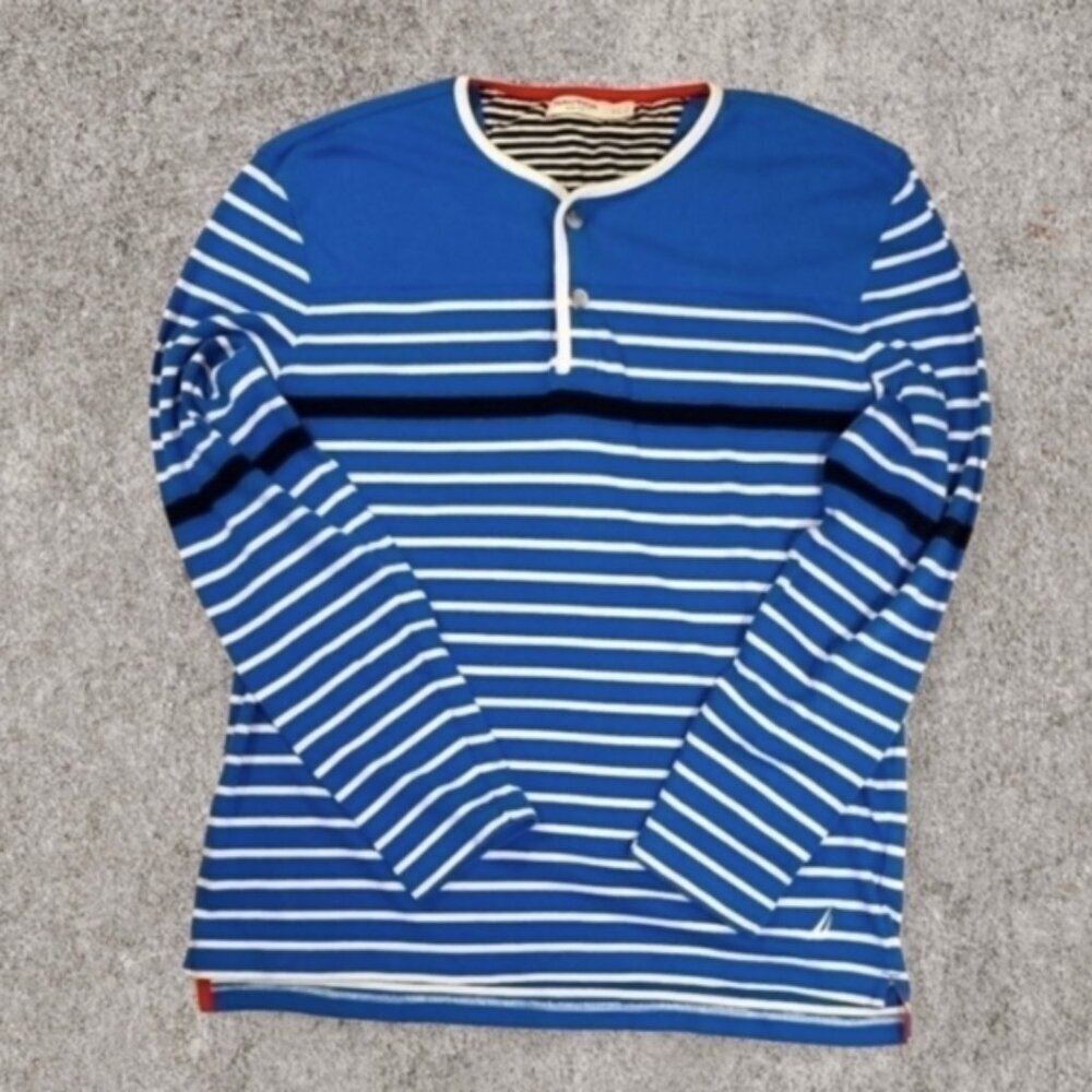 Nautica Men's Jersey Slim Fit Size XL Long Sleeve Blue Sailing Cotton